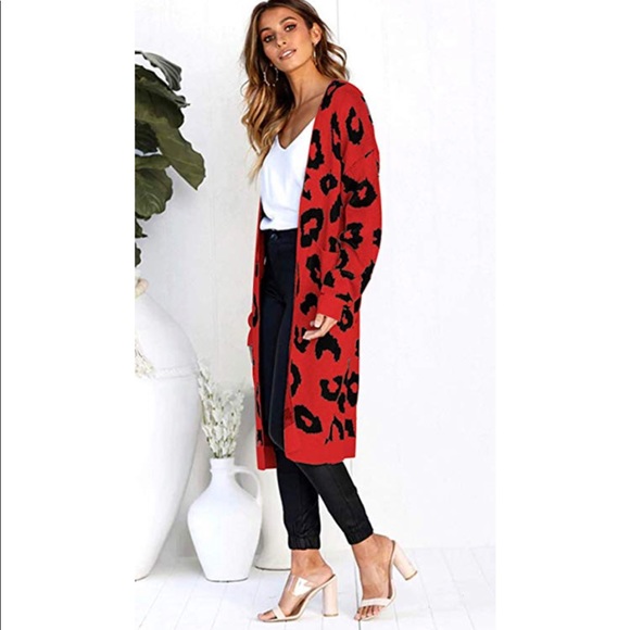 Open Front Leopard Knit Long Cardigan - Picture 2 of 4